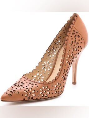 KATE SPADE Lana Laser Cut Floral Laser Cut Leather Pumps Heels Brown Cognac